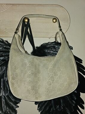 Gucci GREEN/Beige Suede GG Monogram Hobo Bag Limited Edition
